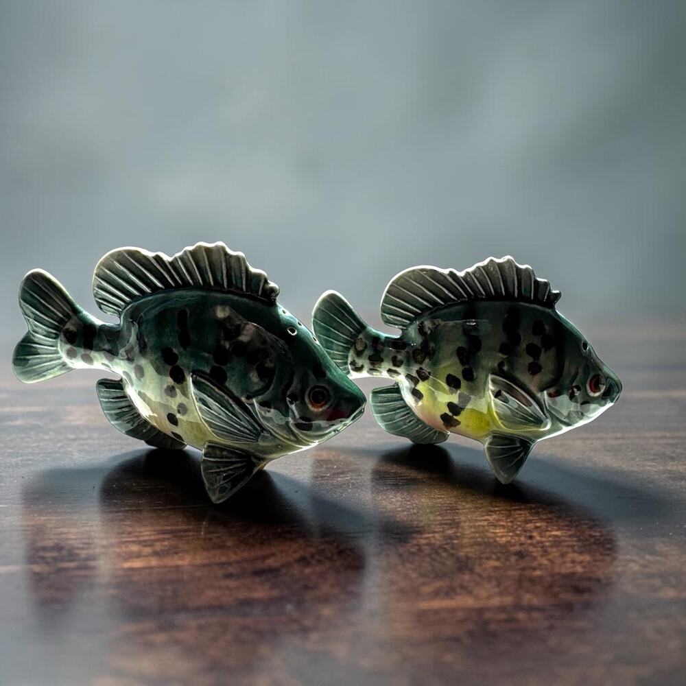 Vintage Ceramic Crappie Salt & Pepper Shakers Made in Japan Figural Fish